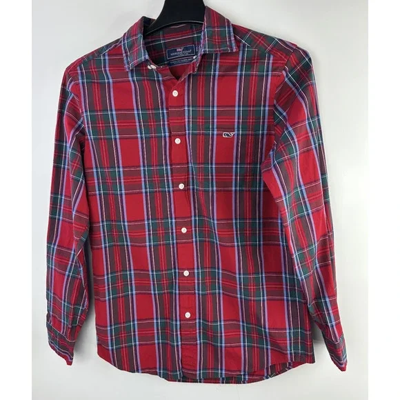 Vineyard Vines Tucker Tartan Plaid Shirt Classic Red Button Down Top Men's Small - Picture 9 of 10